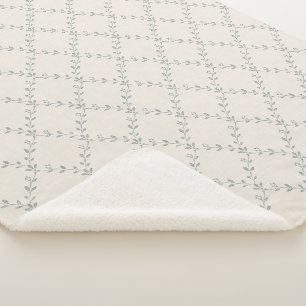 Muted Sage Floral Trellis Block Print Pattern Sherpa Blanket