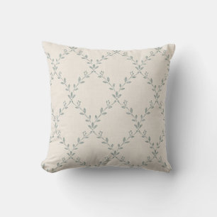 Muted Sage Floral Trellis Block Print Pattern Throw Pillow