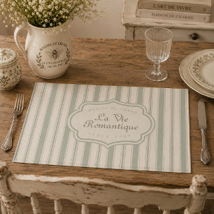 Muted Sage French Country Stripes Vintage Rustic Cloth Placemat