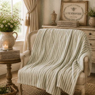 Muted Sage French Country Stripes Vintage Rustic Fleece Blanket