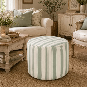 Muted Sage French Country Stripes Vintage Rustic Pouf