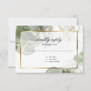 Muted Sage Gold Marbled RSVP Card