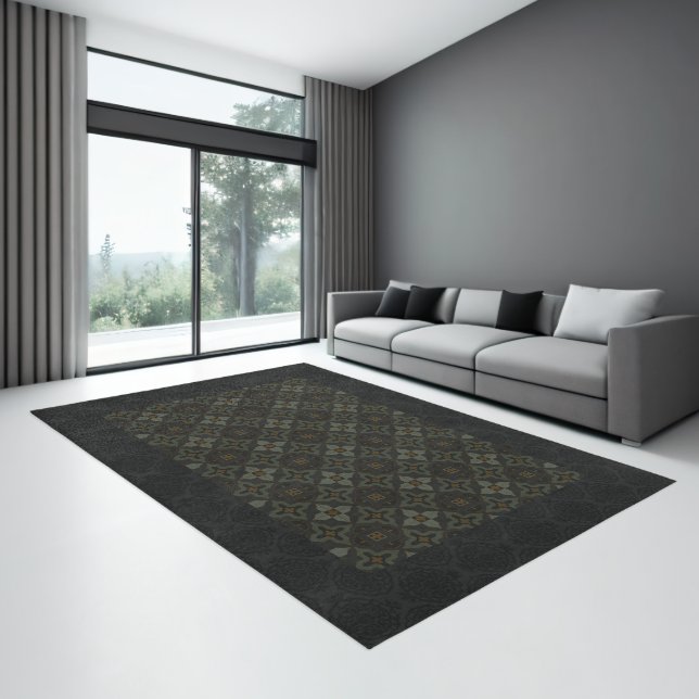Muted Sage Green and Dark Green Arabesque Pattern  Rug (Insitu (Indoor 3))