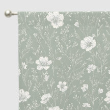 Muted Sage Green And White Wildflower Pattern