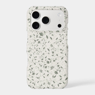 Muted Sage Green Floral Botanical Pattern on Light iPhone 17 Pro Case