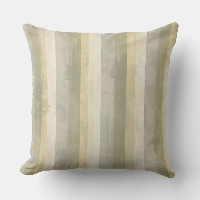 Muted Sage Green Gray Yellow Modern Rustic Stripe Throw Pillow (Front)