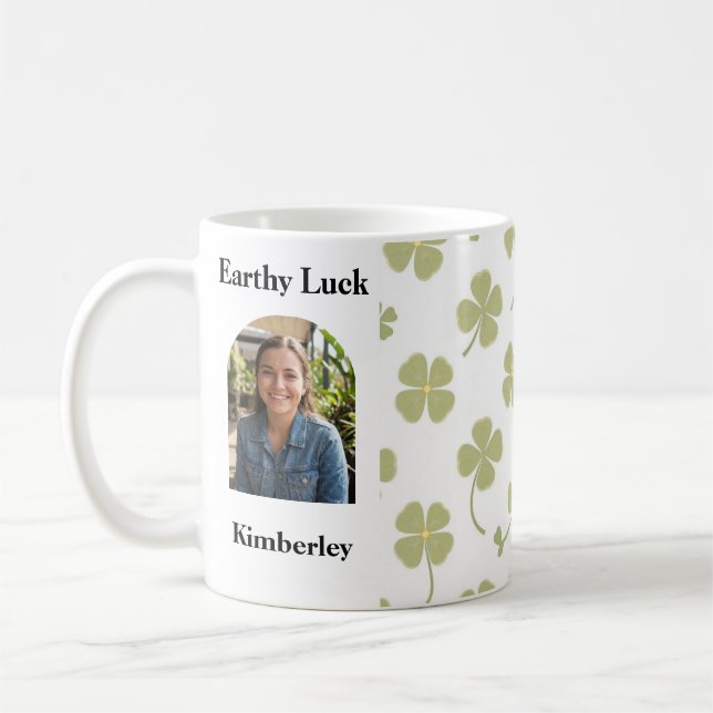 Muted Sage Green Lucky Charm Personalized Coffee Mug (Left)