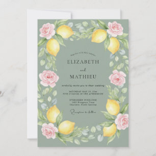 Muted Sage Lemon Citrus Eucalyptus Wedding Invitation
