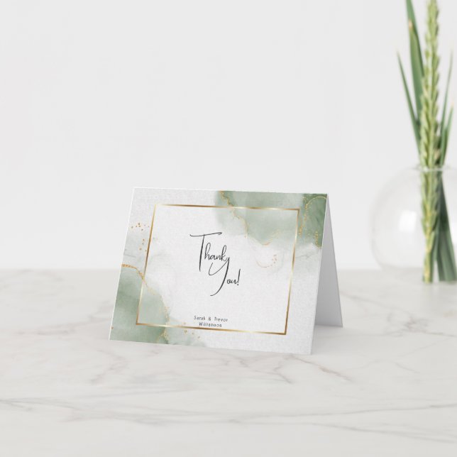 Muted Sage Marble Abstract  Letterpress Thank You Card (Front)