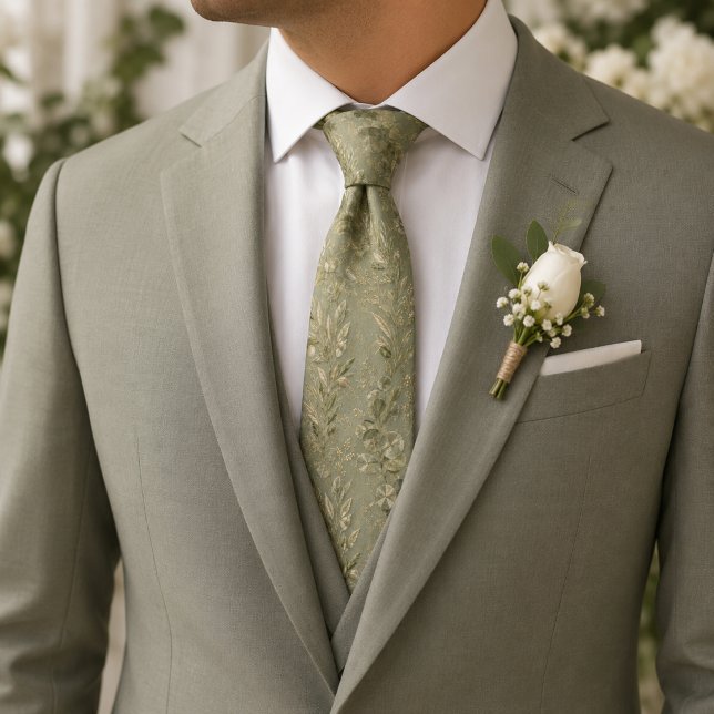 Muted Sage Olive Botanical Neck Tie (Creator Uploaded)