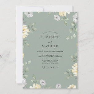 Muted Sage Yellow Wildflower Wedding Invitation