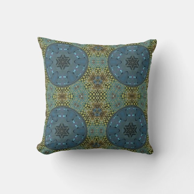 Muted Shades of Blue and Sage Green Throw Pillow (Front)