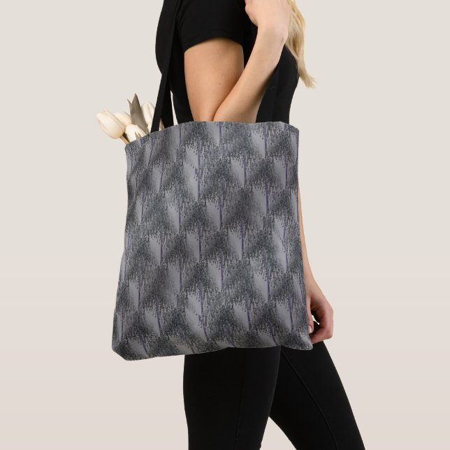 Muted Shades Of Gray Flowering Tree Pattern Tote Bag (Close Up)