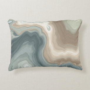 Muted Soft Blue Green Brown Abstract Coastal Print Accent Pillow