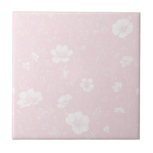 Muted Soft Pink And White Wildflower Pattern Ceramic Tile