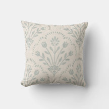 Muted Soft Sage Green Folk Floral Scallop Pattern