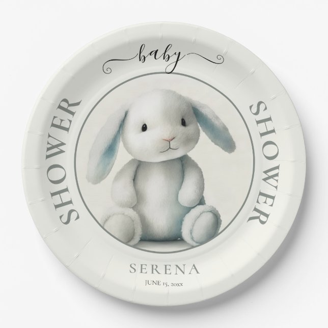 Muted Stuffed Bunny BABY SHOWER Paper Plates (Front)