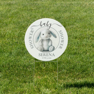 Muted Stuffed Bunny BABY SHOWER Round Sign