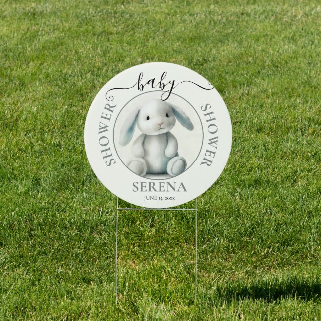Muted Stuffed Bunny BABY SHOWER Round Sign (Insitu)