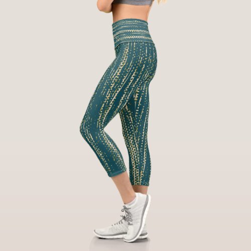 Muted Subdued Light Teal Abstract Pattern Capri Leggings