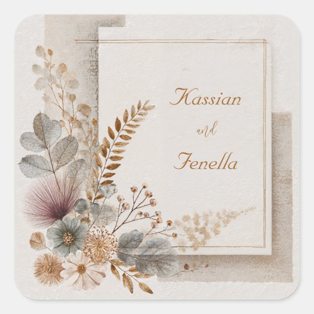 Muted Taupe Terracotta Botanical Wedding Square Sticker (Front)
