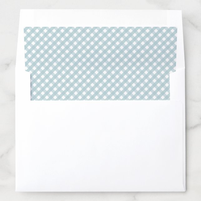 Muted teal white gingham check, boy desert chic envelope liner (In Envelope)