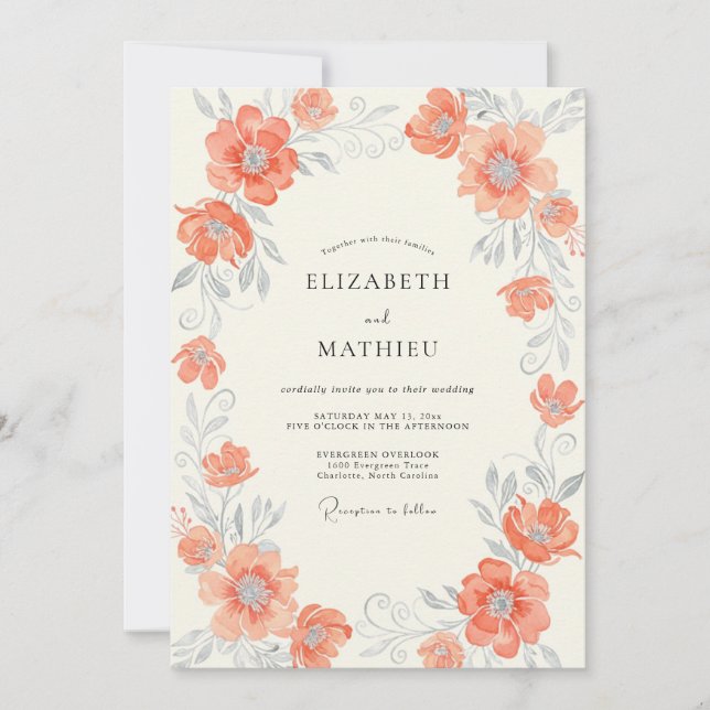 Muted Terracotta Painted Leaf Wedding Invitation (Front)
