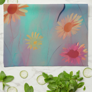 Muted tones abstract sunflowers kitchen towel