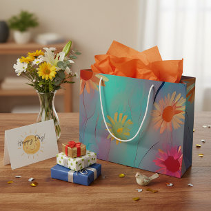 Muted tones abstract sunflowers large gift bag