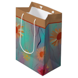 Muted tones abstract sunflowers  medium gift bag