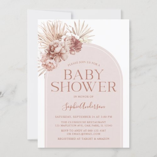 Muted Tones Arch Boho Pampas Grass Baby Shower Invitation