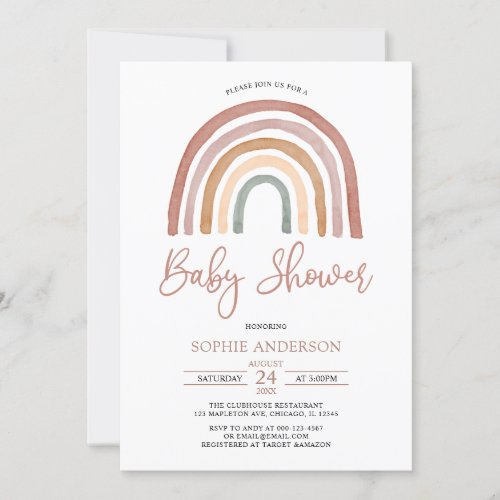 Muted Tones Boho Rainbow Baby Shower Invitation