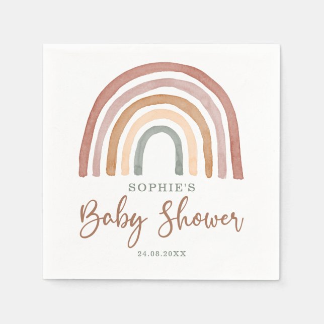 Muted Tones Boho Rainbow Baby Shower Napkins (Front)