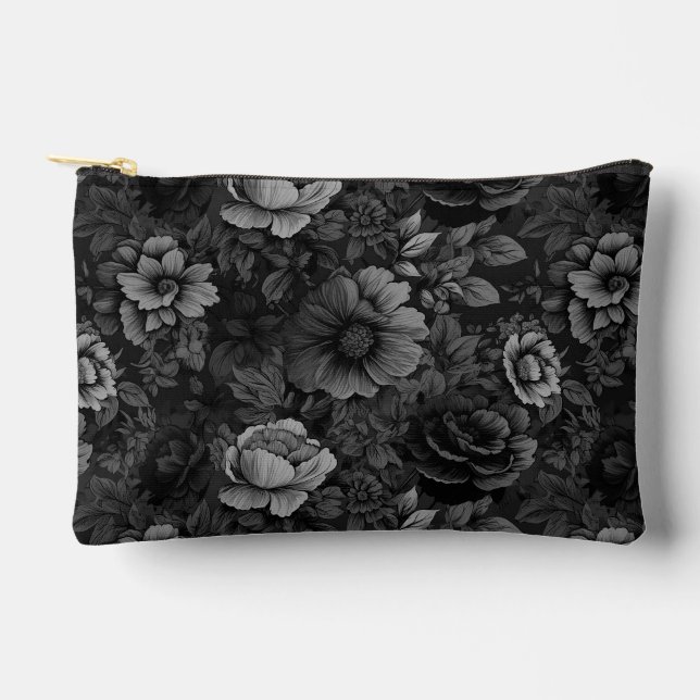 Muted Tones of Gray Floral  Accessory Pouch (Front)