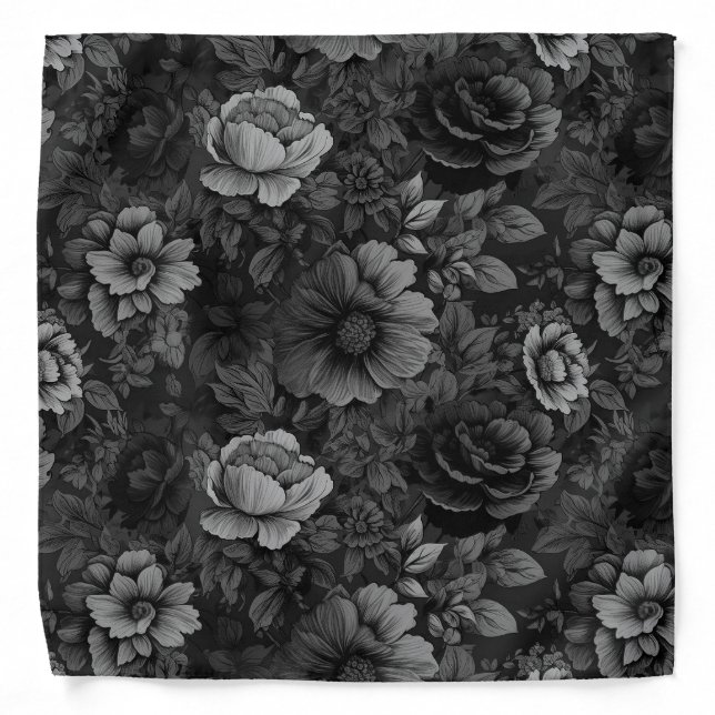 Muted Tones of Gray Floral  Bandana (Front)