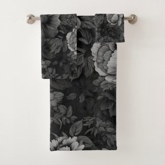 Muted Tones of Gray Floral  Bath Towel Set