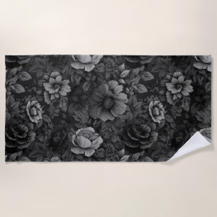 Muted Tones of Gray Floral  Beach Towel
