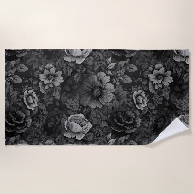 Muted Tones of Gray Floral  Beach Towel (Front)