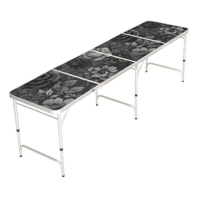 Muted Tones of Gray Floral  Beer Pong Table (Angled)