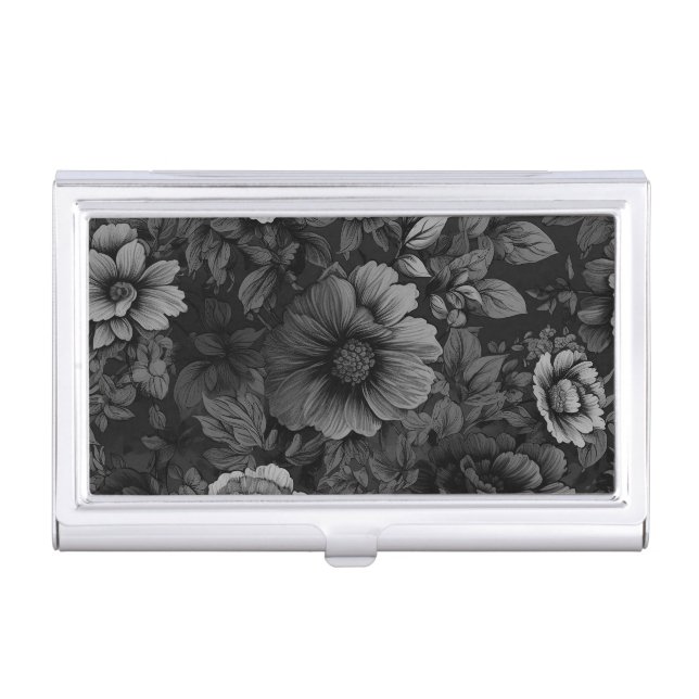 Muted Tones of Gray Floral  Business Card Case (Front)