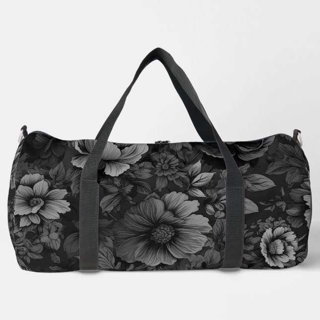Muted Tones of Gray Floral  Duffle Bag (Front)