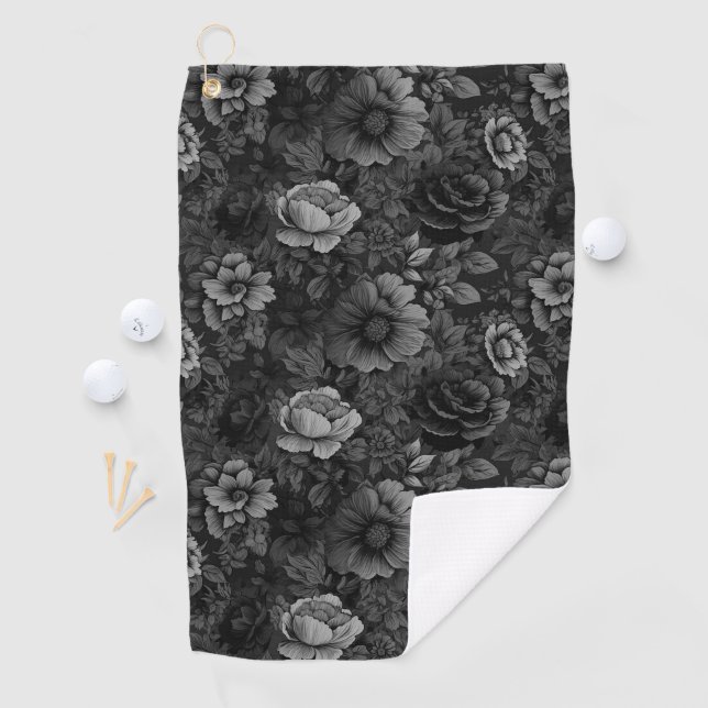 Muted Tones of Gray Floral  Golf Towel (InSitu)