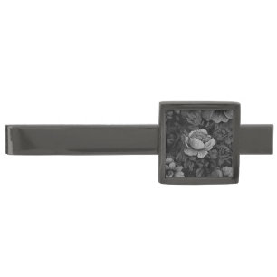Muted Tones of Gray Floral Gunmetal Finish Tie Bar