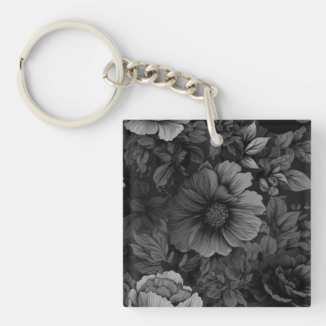 Muted Tones of Gray Floral  Keychain (Front)