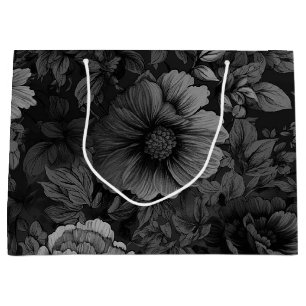 Muted Tones of Gray Floral Large Gift Bag