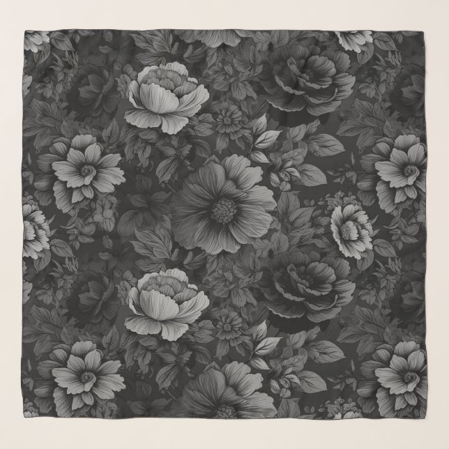 Muted Tones of Gray Floral  Scarf (Front)