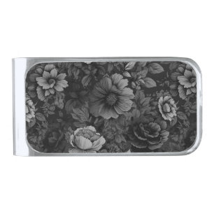 Muted Tones of Gray Floral Silver Finish Money Clip