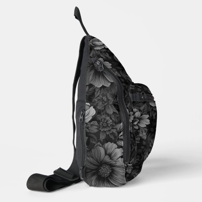 Muted Tones of Gray Floral  Sling Bag (Left)