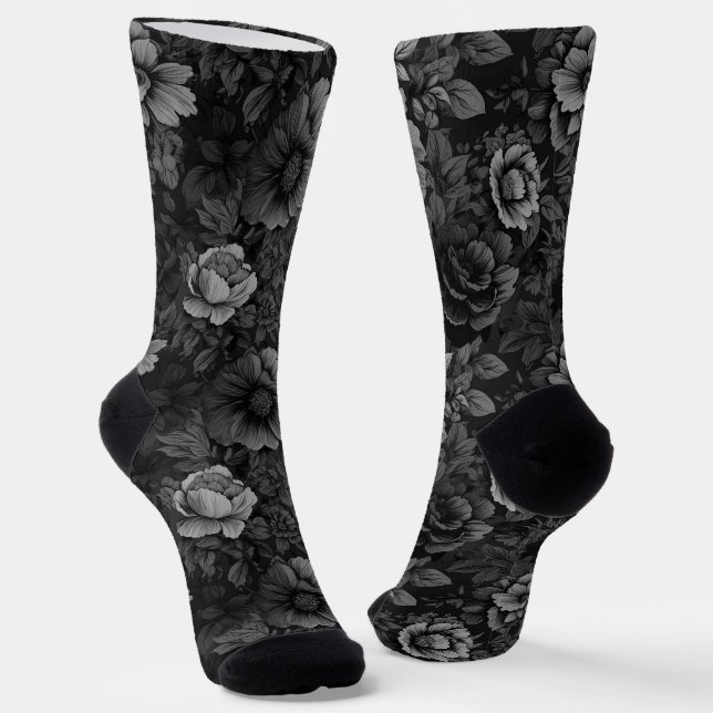 Muted Tones of Gray Floral  Socks (Angled)