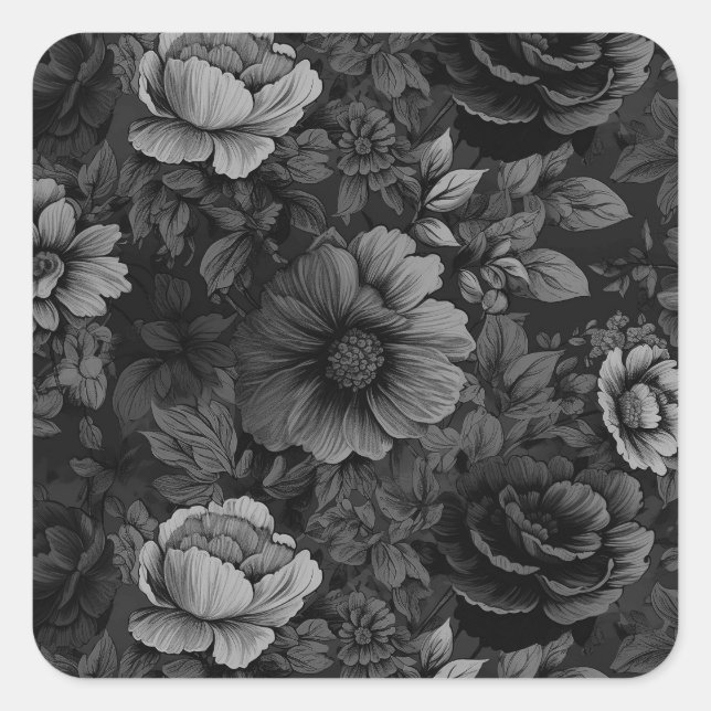 Muted Tones of Gray Floral  Square Sticker (Front)